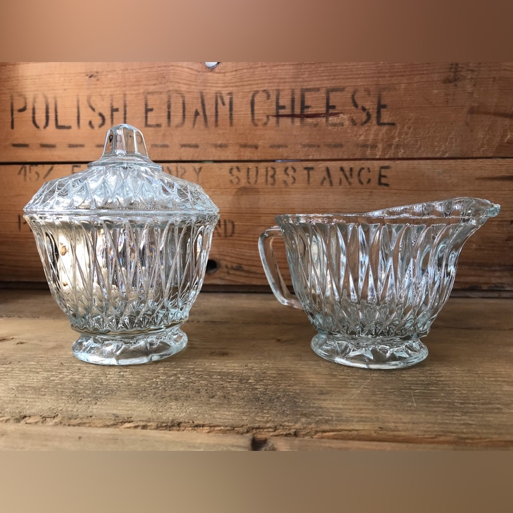 Vintage pressed glass cream and sugar set